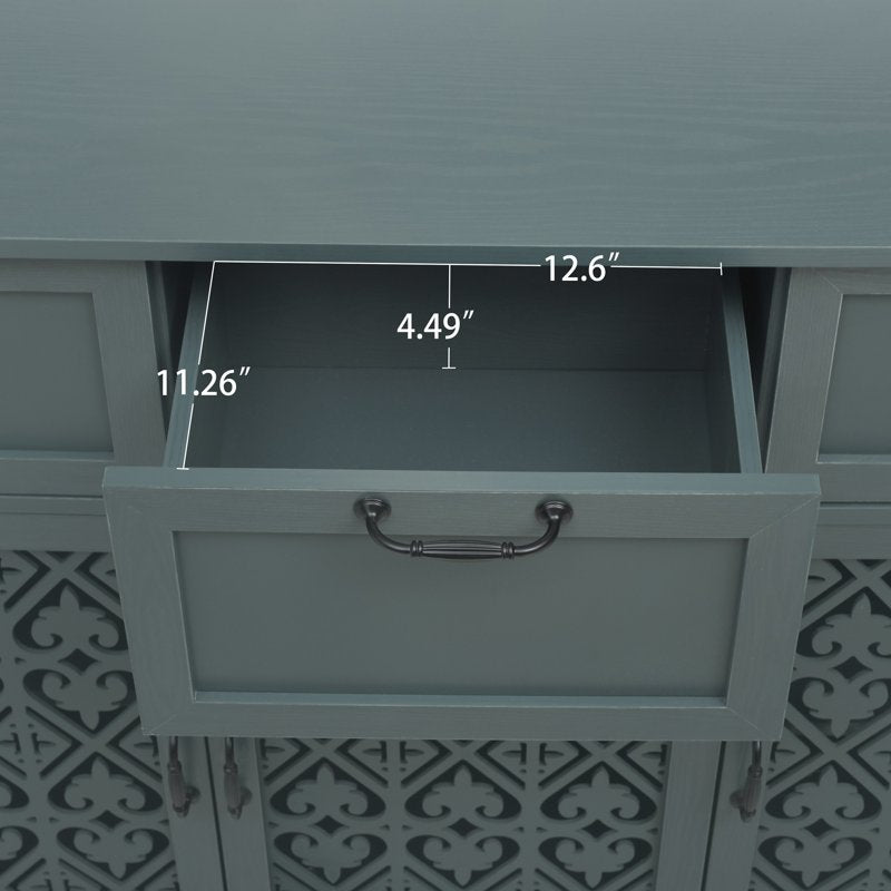 Retro Hollow-Carved 3 Door 3 Drawer Sideboard Cabinet - Dark Green