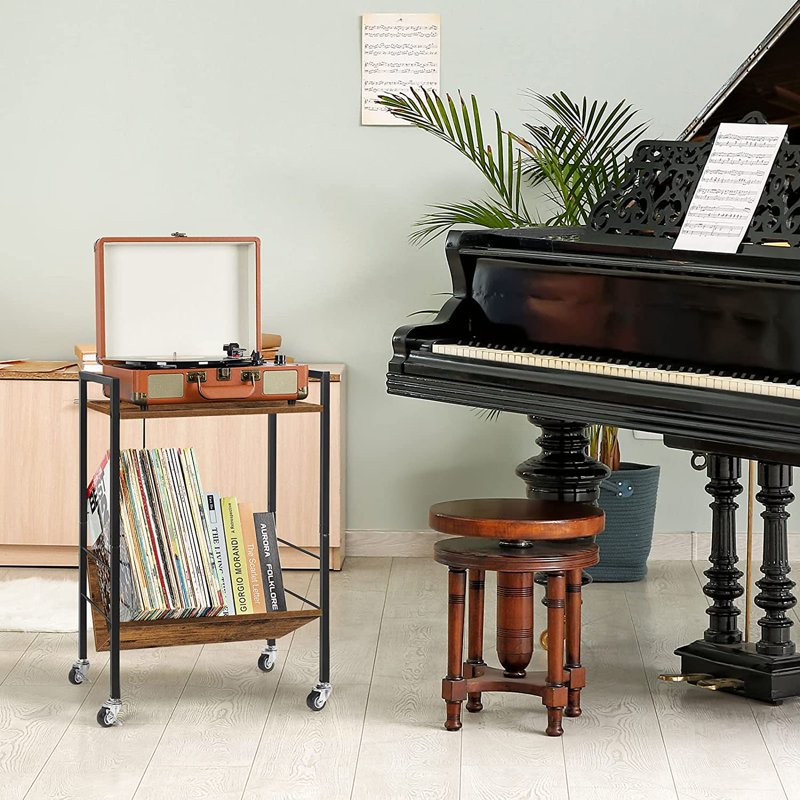2 Tier Record Player Stand with Vinyl Storage Shelf