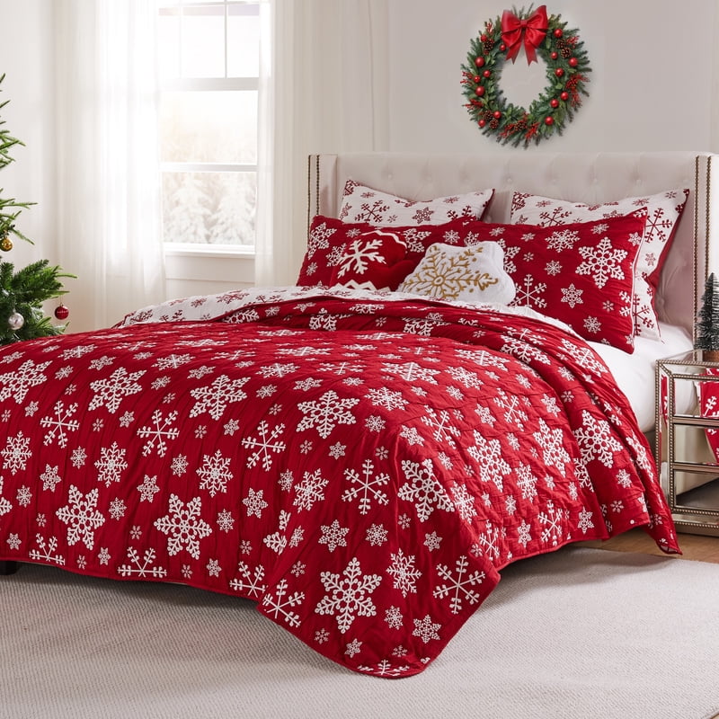 Twin Snowflakes Reversible Holiday Coverlet Set - Greenland Home Fashions