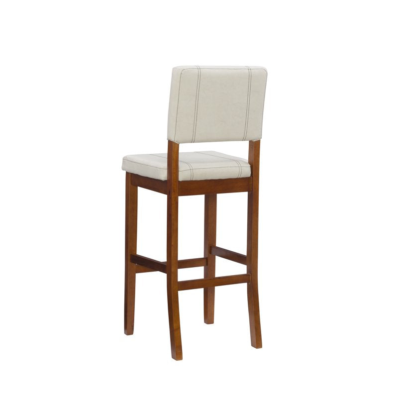30.5" Cream Faux Leather & Wood Bar Stool - Walnut Legs