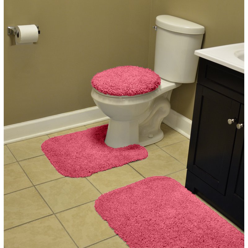 Jazz Washable Bath Rug Set - Pink, 3 Piece Bathroom Rug Collection