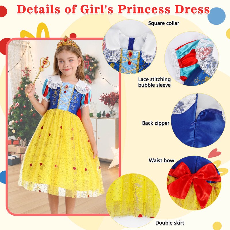 Yellow Princess Dress Costume for Girls 7-8 Years with Accessories - Off-Shoulder & Ruffled Design