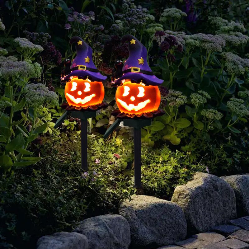 Outdoor Halloween Decorations Solar Purple Lights - Spooky Yard Garden Decor