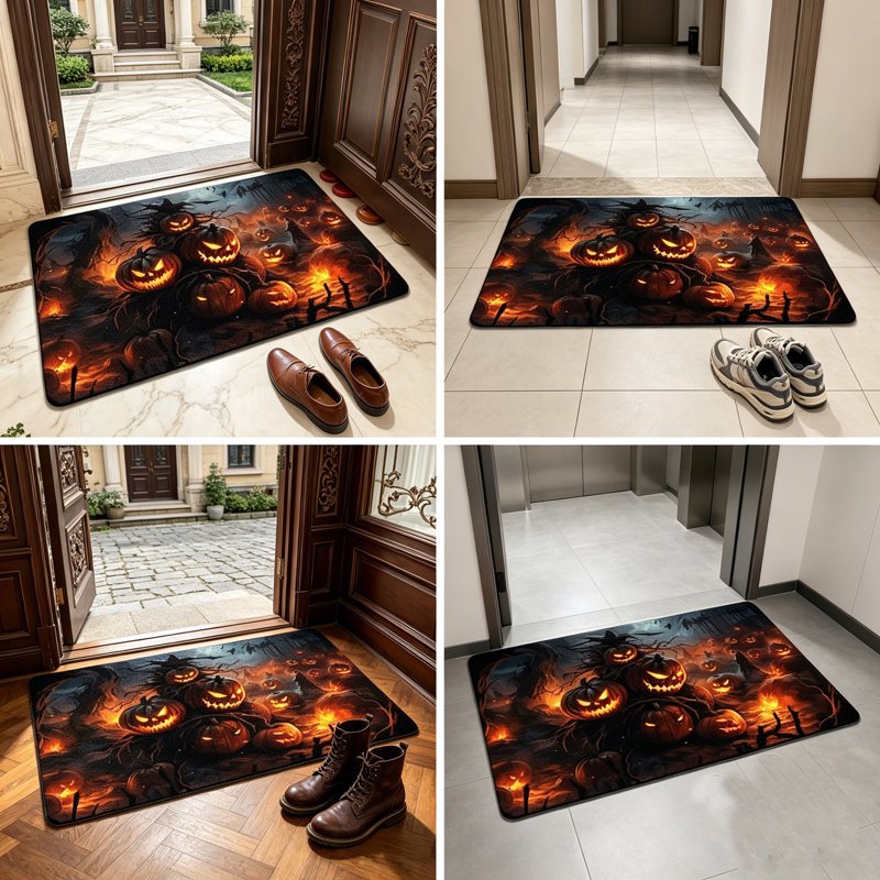 OutmaxHome Halloween Creepy Night Doormat E - Non-Slip Absorbent Front Door Mat