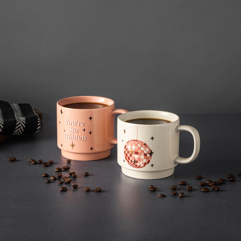 Stacking Mugs Set - You're So Golden Pink & Disco Ball White - 14.2 fl oz