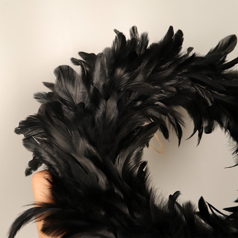 Black Feather Wreath for Halloween Front Door Decor - Spooky Scene Party Favors