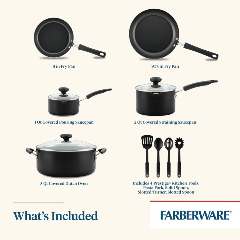 12-Piece Nonstick Cookware Set with Cooking Tools - Black