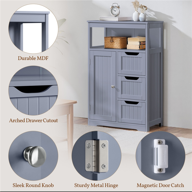 Wooden Floor Storage Cabinet for Bathroom - Gray, 22 x 12 x 34 Inches - Alden Design