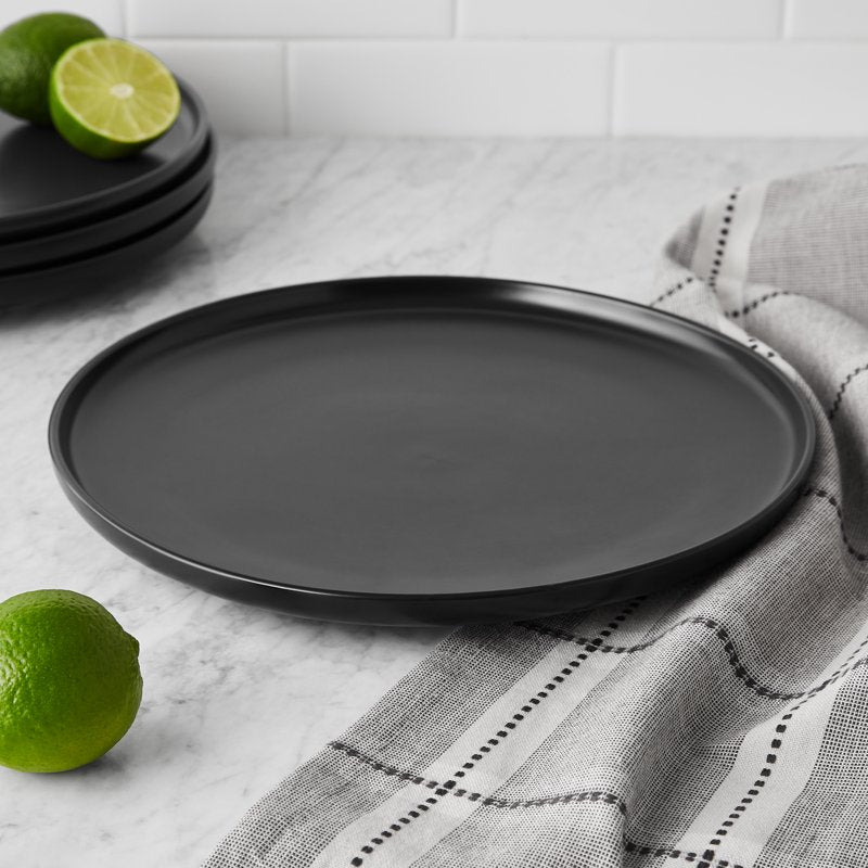 Matte Black Stoneware Dinner Plates - 4 Pack