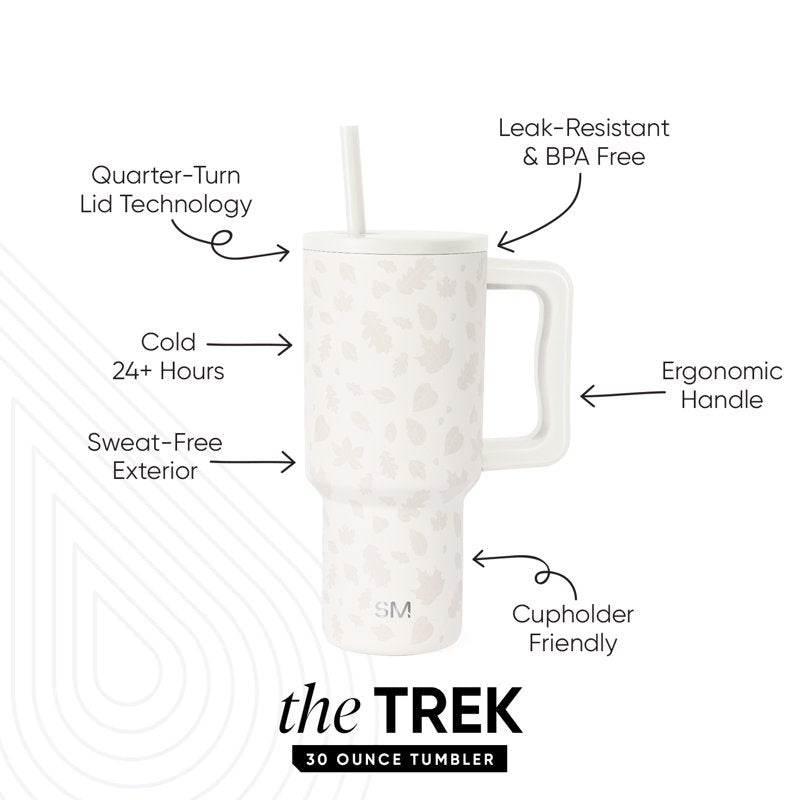 Insulated Stainless Steel Trek Tumbler with Straw Lid - Falling Leaves on Cream
