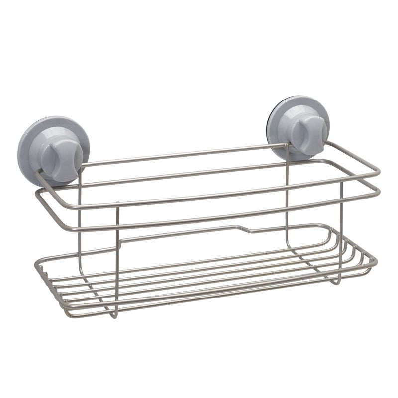 Power Grip Pro Shower Basket with 1 Shelf - Satin Nickel, Suction & Adhesive Mount - Regular Basket
