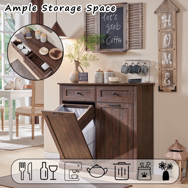 Farmhouse Double Tilt-Out Trash Can Cabinet - Brown