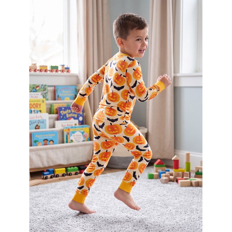 Toddler Halloween Pajama Set - Snug Fit Pumpkin Bat Long Sleeve Top & Pants 4T Orange