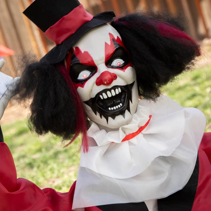 19.5-Inch Animated Clown Halloween Prop Black Red White Spooky Decor
