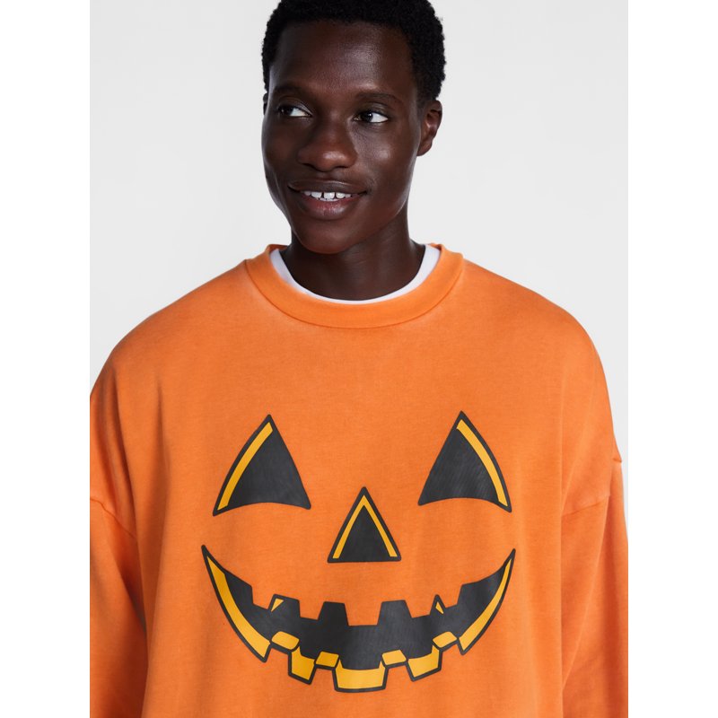 Men's Halloween Jacko Smile Graphic Long Sleeve Sweatshirt - Orange 2XL