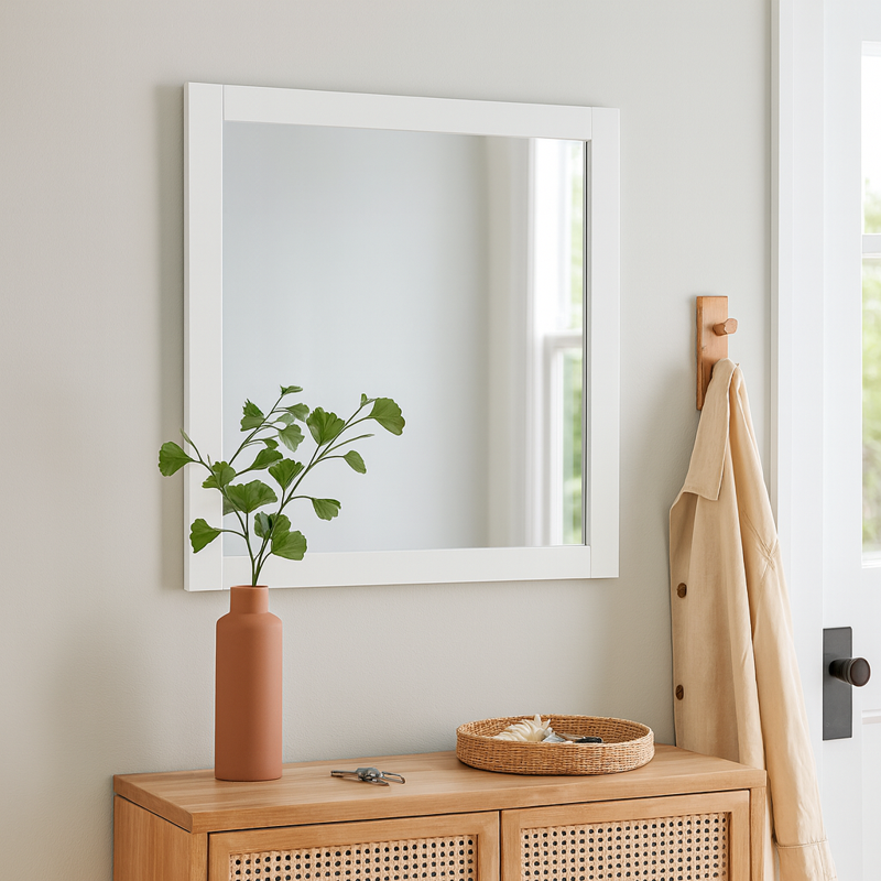 White Rectangular Wall Accent Mirror - 30 x 30 Inches, Farmhouse & Modern Decor