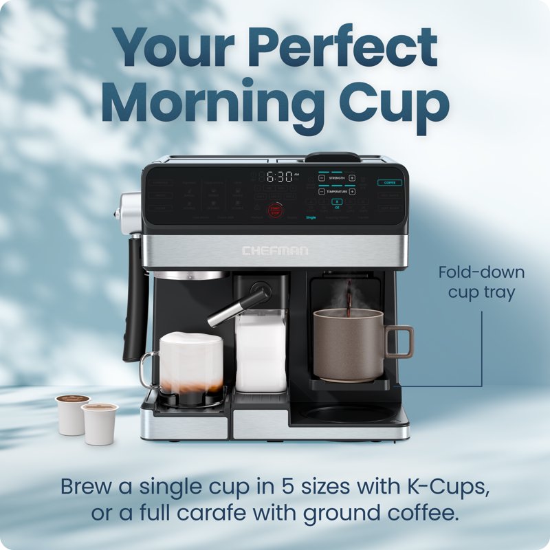 All-in-One Coffee & Espresso Machine Combo with Automatic Milk Frother - Black