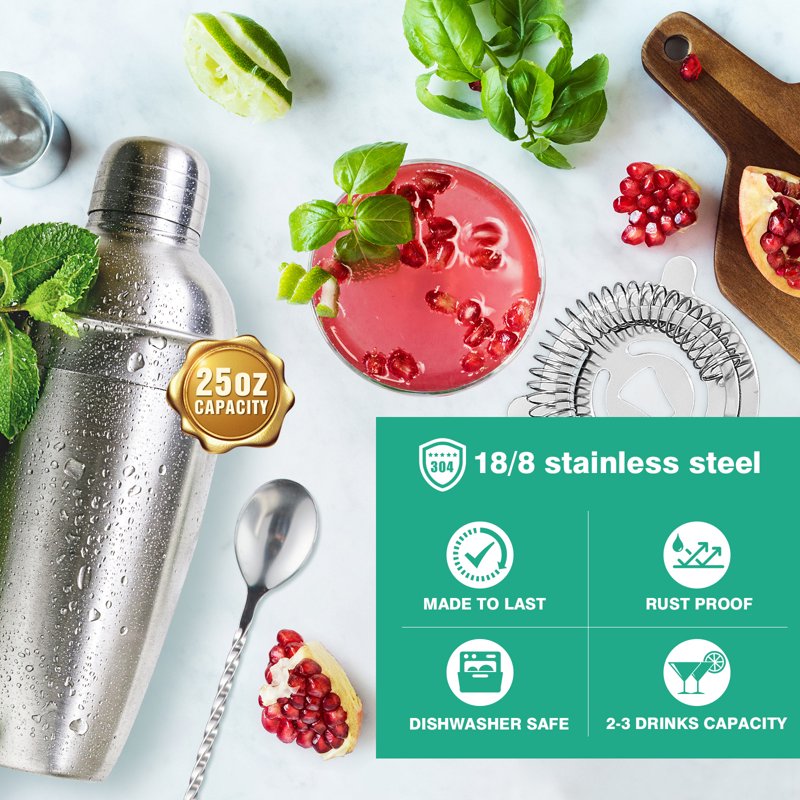 Silver 25-Piece Cocktail Shaker Set with Acrylic Stand - Bar Tools & Mixology Kit