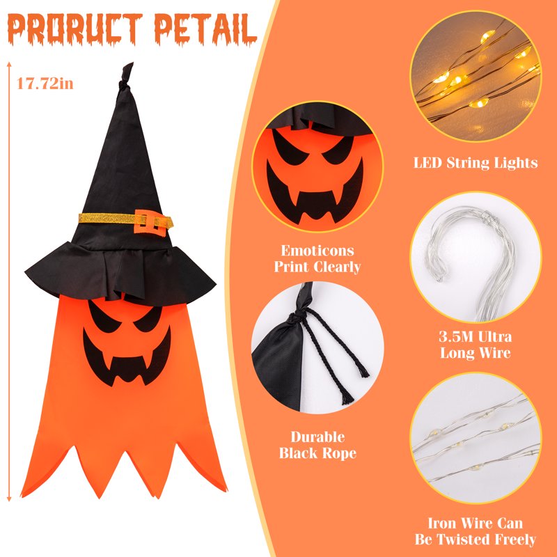 Halloween Ghost Decorations Indoor Outdoor with Witch Hat Lights - Orange, 5 Pack