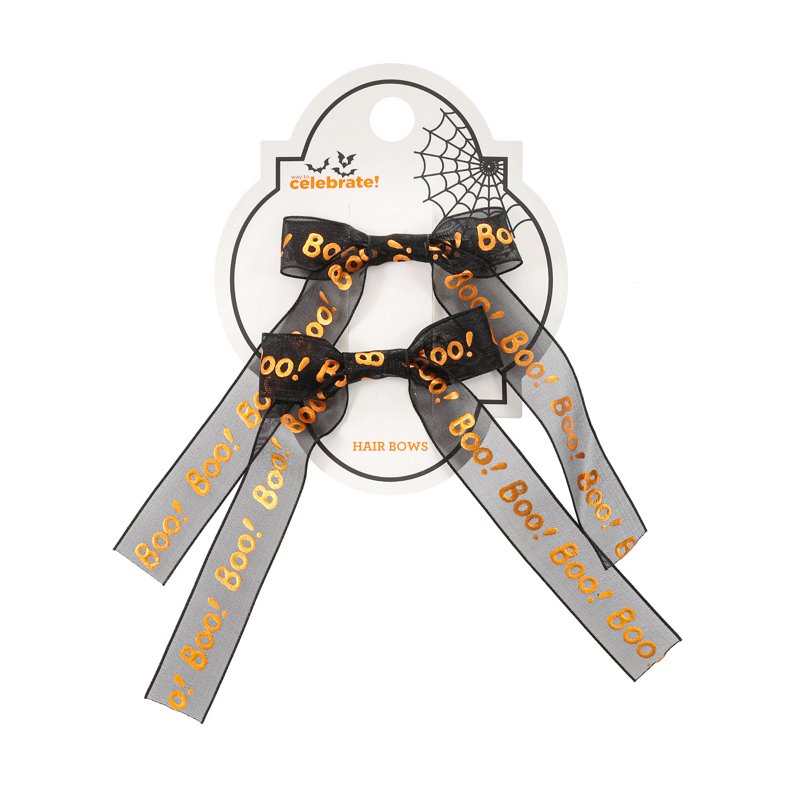 Halloween Women's BOO Ribbon Bow Hair Clip Set - Multicolor, 2 Pieces, Alligator Clips