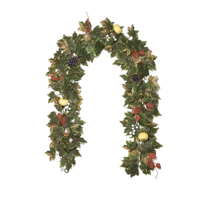 Artificial Fall Maple Leaf Garland with Pumpkins and Pine Cones - 74.8in Rattan Vines for Halloween Thanksgiving Decor
