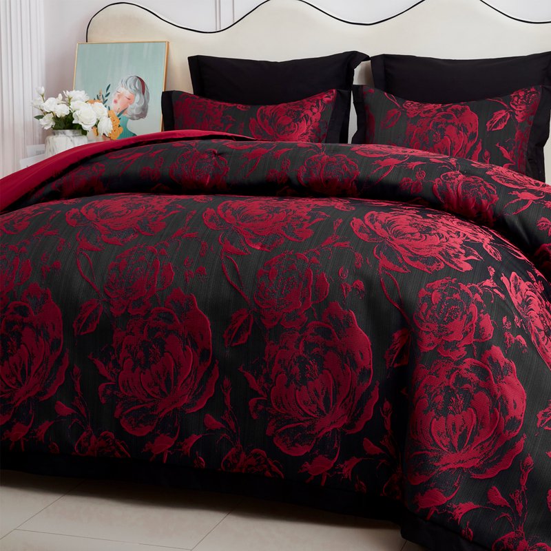 Queen Comforter & Curtain Set Burgundy Floral Patchwork - 7-Piece Bedding
