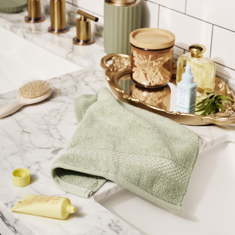 Beautiful Drew Barrymore Dobby Washcloth - Sage Green, 100% Cotton, 13x13