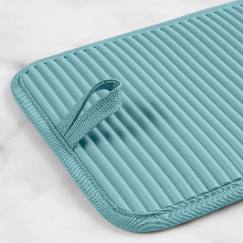 Silicone Oven Mitt Set - Ribbed Soft Heat Resistant, Aqua/White, 7x9 - Set of 2