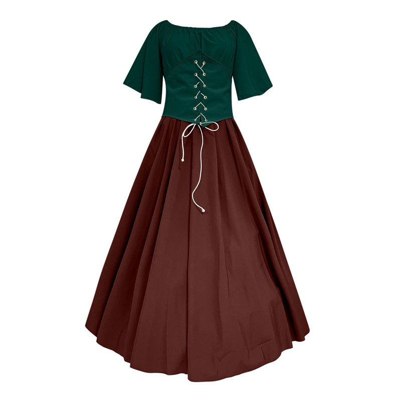 Green Plus Size Renaissance Dress Women Medieval Irish Style Costume with Ruffles & Corset