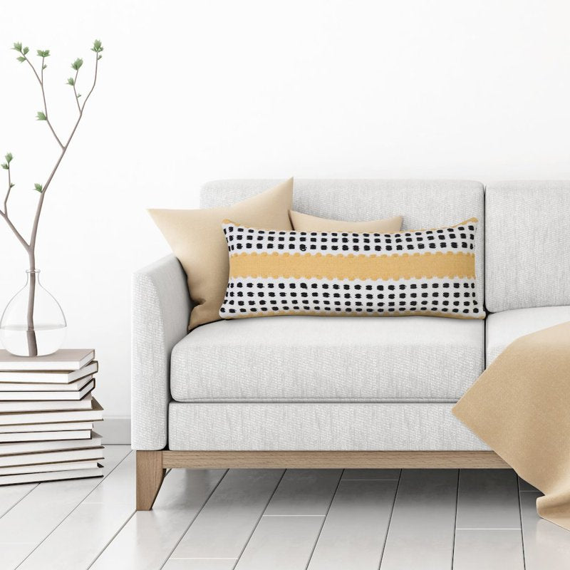 LR Home Ox Bay Hand-Woven Cotton Pillow Cover - 14 x 36 in. Yellow & Black