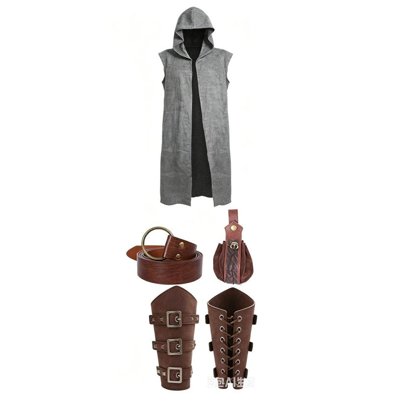 Gray Men's Medieval Viking Costume Set XL - 5-Piece Cosplay Costume for Halloween