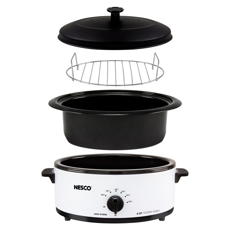 6 Qt. Ivory Roaster Oven with Porcelain Cookwell - Off-White