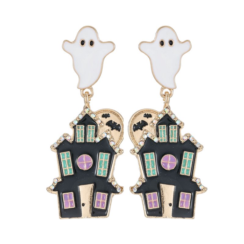 Haunted House Halloween Earrings - Spooky Dangle Jewelry with Fishhook Closure - Light & Comfortable - Variation: Haunted House