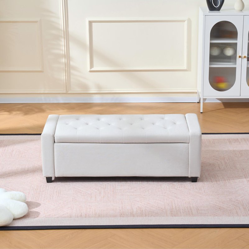 Upholstered Storage Ottoman Bench with Safety Hinge - 48 Inch