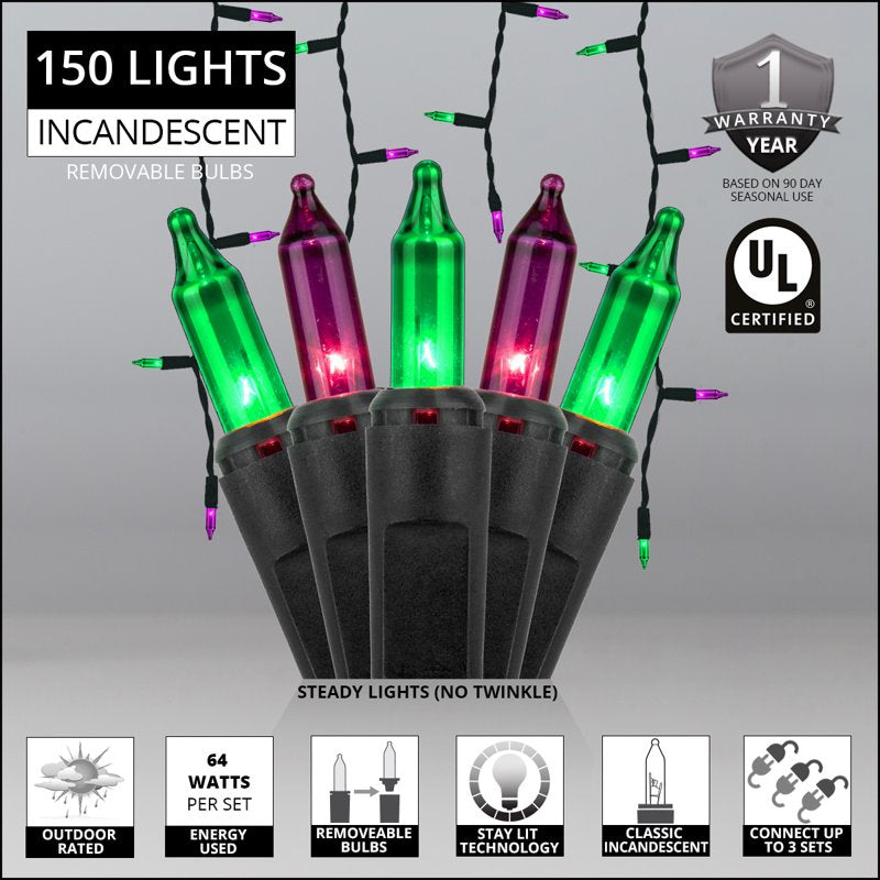 Halloween Icicle String Lights - Purple & Green Outdoor Mini Lights, 8.5 ft