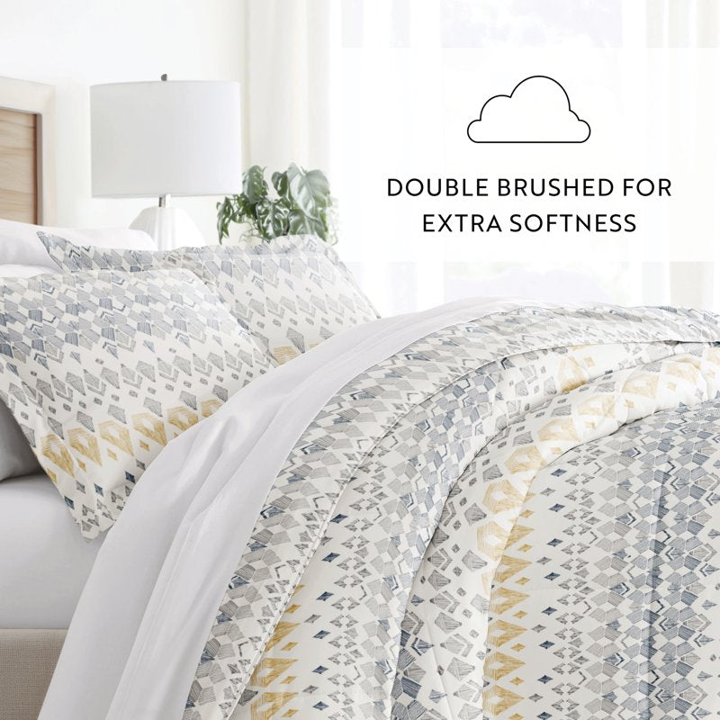 King Down Alternative Comforter Set with Mayan Stamp Pattern - Gray Reversible Bedding