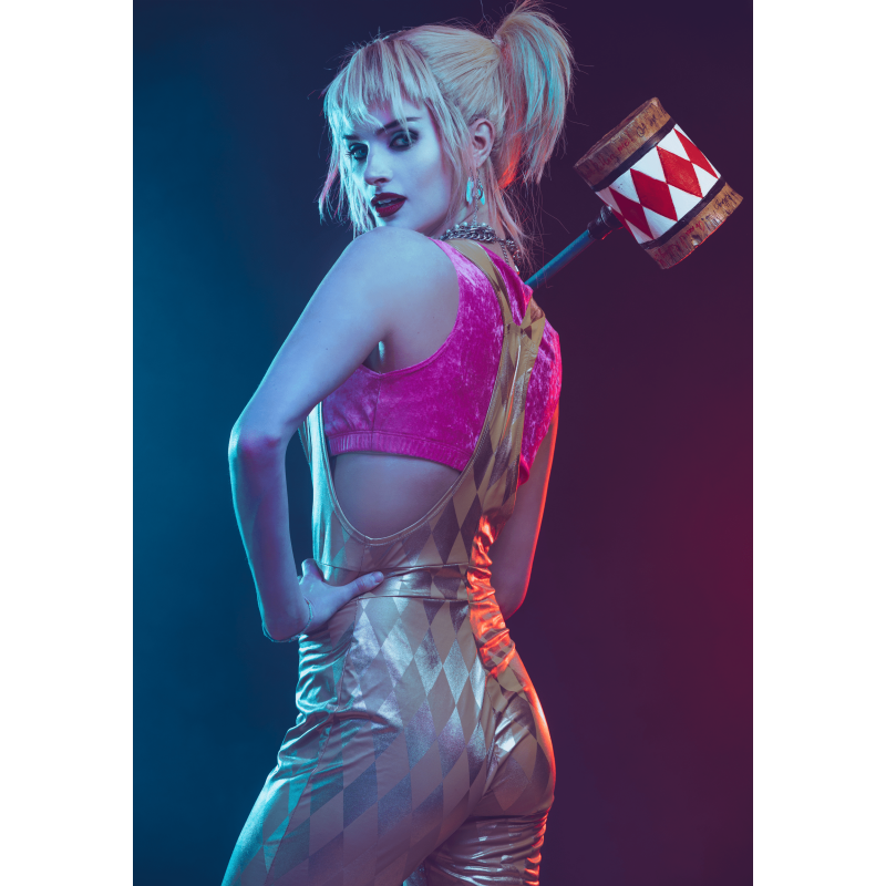 Women's Harley Quinn Gold Overalls Costume M - Suicide Squad Jester Outfit for Halloween