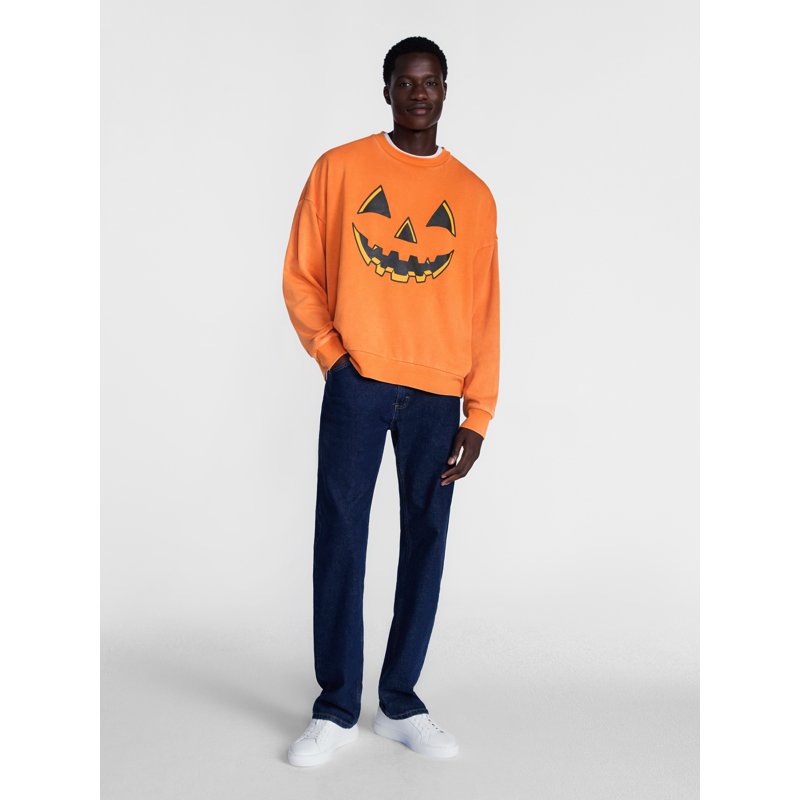 Men's Halloween Jacko Smile Graphic Long Sleeve Sweatshirt - Orange 2XL