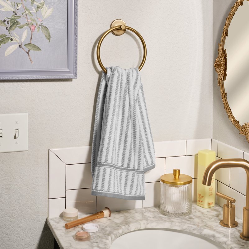 Beautiful by Drew Barrymore 4-Piece Stripe Bath Set - Charcoal Grey, 100% Cotton