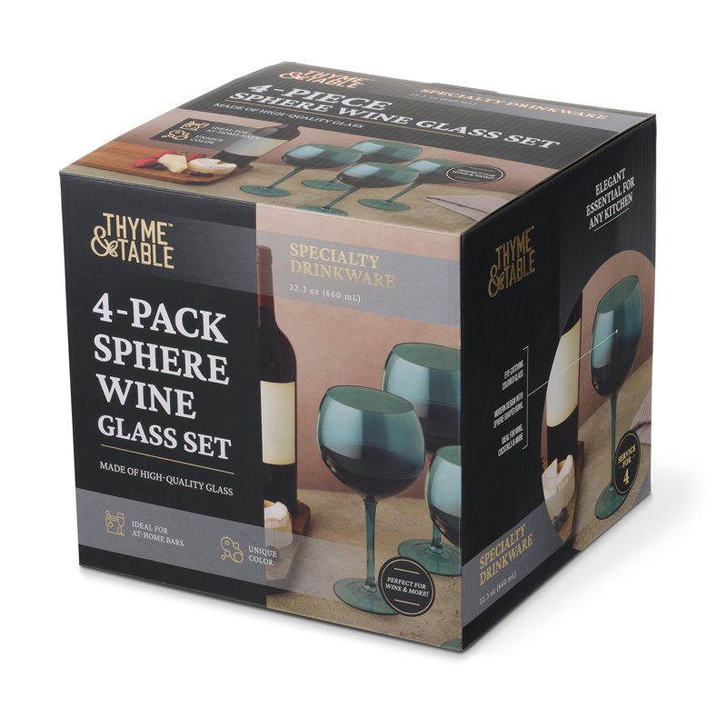 Emerald Green Sphere Stemmed Wine Glasses - Set of 4