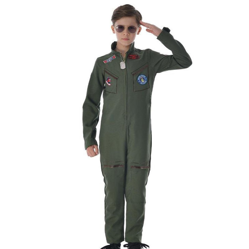 Kids Fighter Pilot Costume Green 5T Air Force Flight Suit Roleplay Dress Up