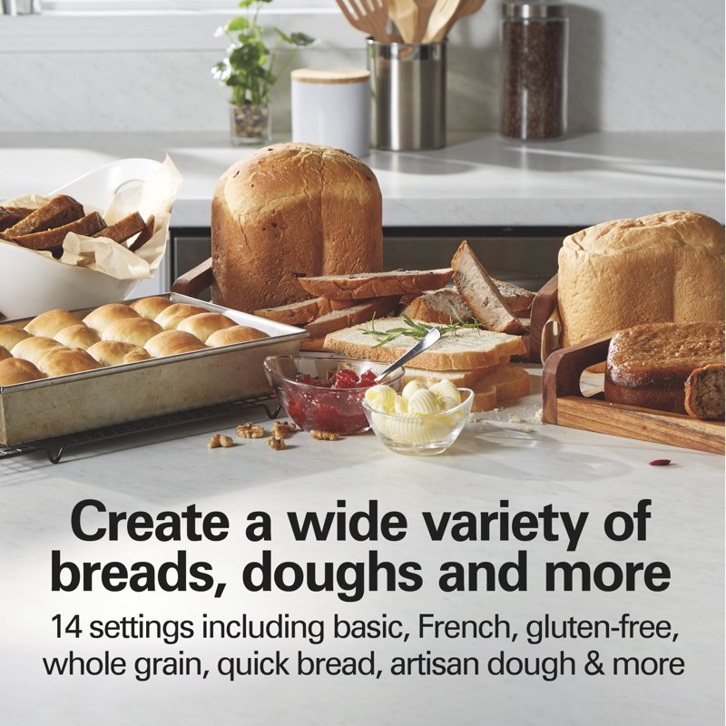 2 lb Bread Maker Machine - Artisan Dough Maker with 14 Settings, White