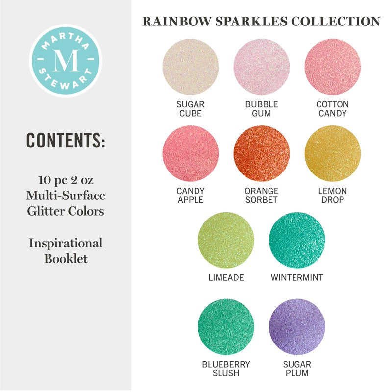 Rainbow Sparkle Multi-Surface Craft Paint Set - Glitter Finish, 10 Colors, 2 fl oz