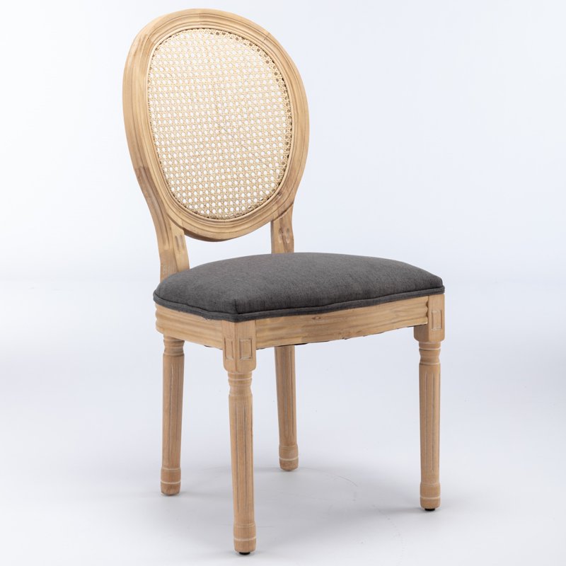 French Style Dining Chairs Set of 2 - Upholstered Dark Gray A