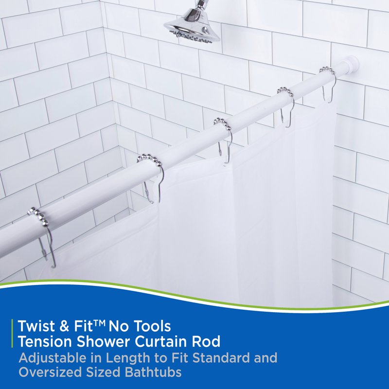 Kenney Twist & Fit No Tools Tension Shower Curtain Rod 42-72 Inches - White