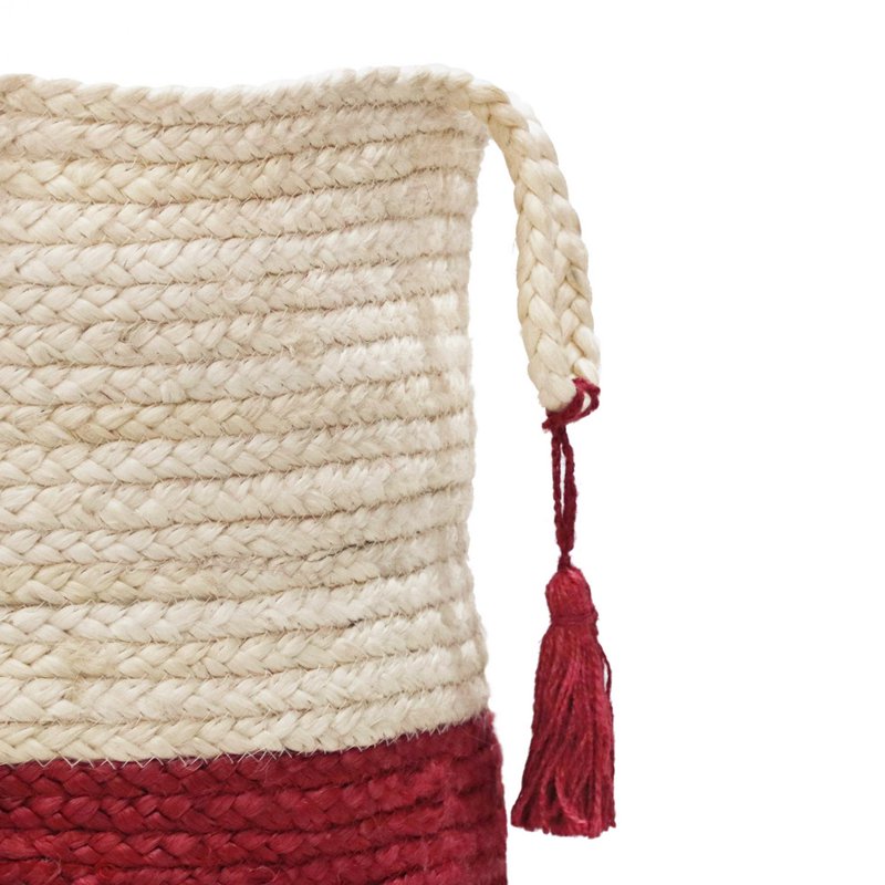 Woven Round Jute Storage Basket with Handles - 19 Inch, Red/White Stripe