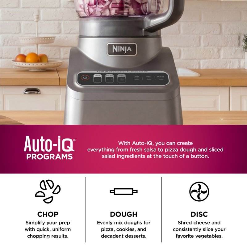 Ninja Professional Food Processor 9-Cup with 3 Auto-iQ Presets - Gray
