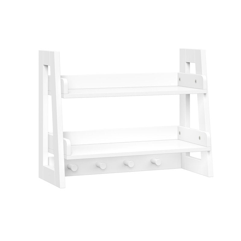 Kids 2-Tier Ladder Bookshelf with Hooks - White