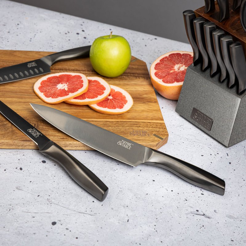 15-Piece Knife Block Set with Built-In Sharpener - Gunmetal