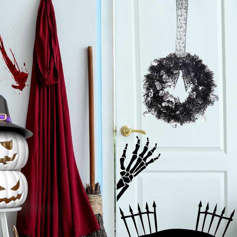 Halloween Garland Wreath Decoration - Silver, 11.4x20.3 Inches - Indoor Outdoor Friendly